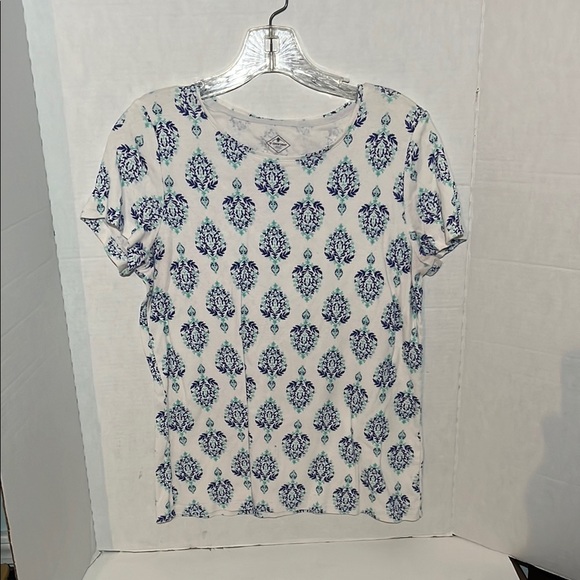 St. John's Bay White and Blue Short Sleeve Tee - Picture 1 of 7